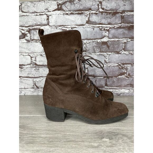 Aquatalia Marvin K Brown Suede Lace Up Block Heel Combat Boots Women 36EU/6M US - Picture 11 of 16